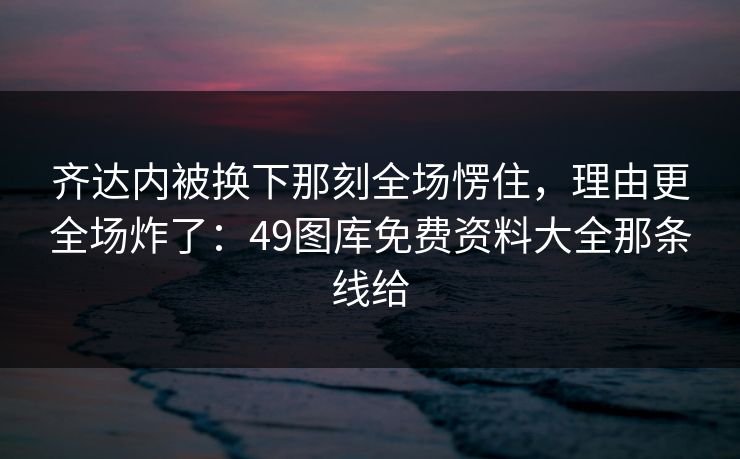 齐达内被换下那刻全场愣住，理由更全场炸了：49图库免费资料大全那条线给